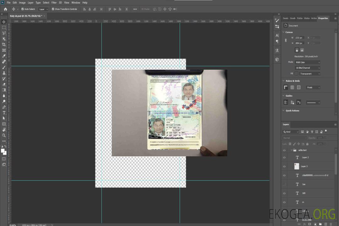Modèle de passeport du Royaume-Uni de Grande-Bretagne et d'Irlande du Nord au format PSD, + aspect photo PSD modifiable template